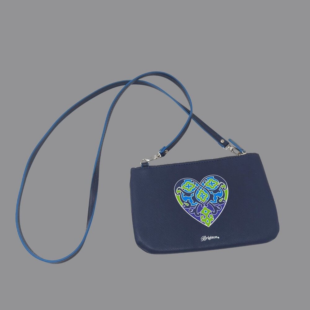 Brighton Navy Crossbody Bag with Blue & Green Heart Motif